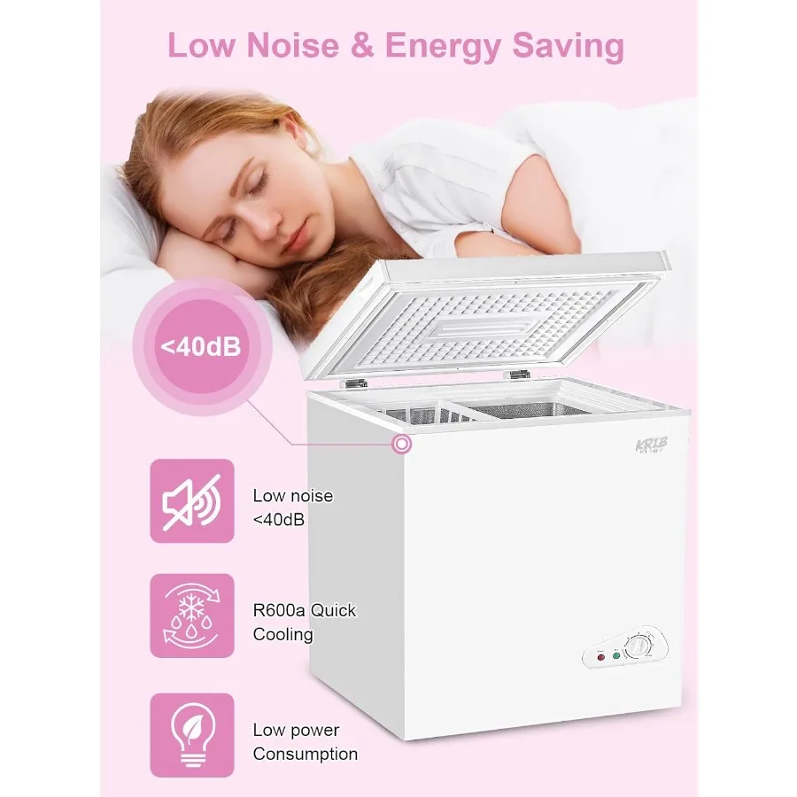 فريزر الصدر 5.0 قدم مكعب، فريزر أبيض مدمج مع ترموستات قابل للتعديل وسلة تخزين قابلة للإزالة لقاعدة جراج المطبخ