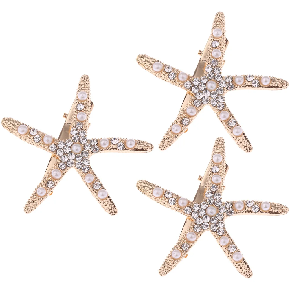 3 Pcs Shell Starfish Hairpin Miss Clips for Girls Jewels Women Alloy Hairpins Barrettes