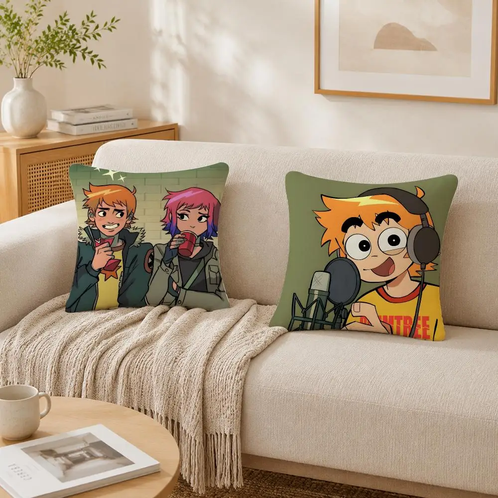 Popular Movie S-Scott Pilgrim Anime Cushion Cover Plush Decorative Pillow Case With Hidden Zipper Cutecore Room Decor For Home