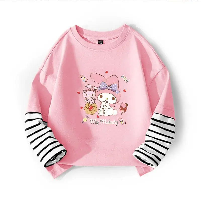 

Sanrio Girls Pure Cotton Long Sleeve T-Shirt 2024 New Clothing Medium and Big Children Cartoon Kuromi Cinnamoroll Clothing Gift