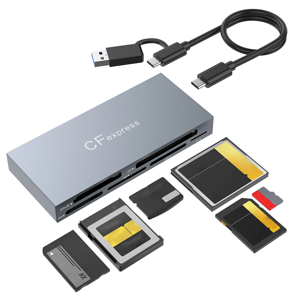 

6 in 1 CFexpress Type B/CF/XD/MS/SD/TF All In One Card Reader 10Gbps Card Reader Adapter with Cable for Windows XP OS