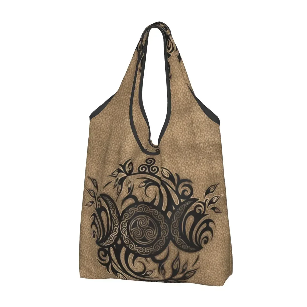 

Triple Moon With Triskelion Grocery Shopping Tote Bag Women Kawaii Pentagram Pagan Wiccan Shoulder Shopper Handbag