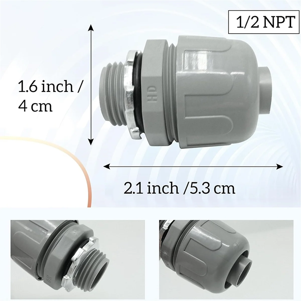 Liquid Tight Connectors - PVC Electrical Conduit Connectors - Flexible Non-Metallic Straight Conduit 1/2 Inch 25 Pieces