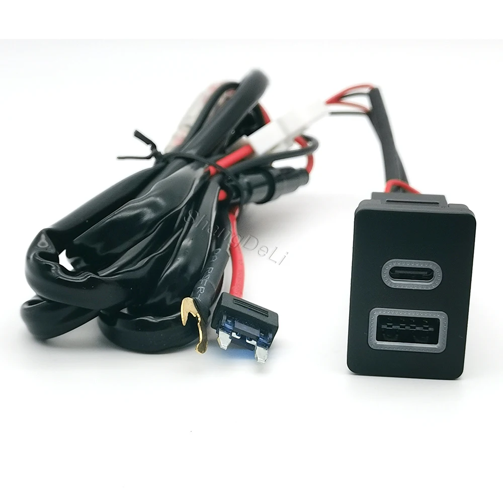 White LED Light Car Fuse Box Type-C PD QC3.0 Dual USB Charging Adapter with Dual Phone Charger Socket for Toyota LC120 Prado view 6