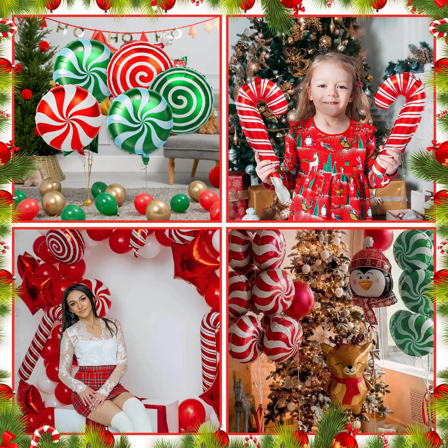 36-teiliges Weihnachts-Süßigkeits-Luftballons-Set, große Zuckerrohr-Wirbel-Süßigkeits-Folienballons, rot-grüne Folie, süße Süßigkeiten, Themenballons – Detail 5
