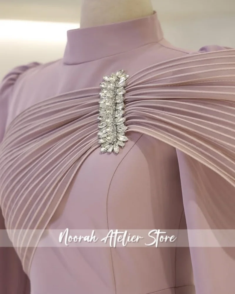 Nuevo Rosa H N mangas largas lazo musulmán Vestidos de noche de lujo para mujer 2025 vestido de novia Arabia Saudita Vestidos largos personalizados