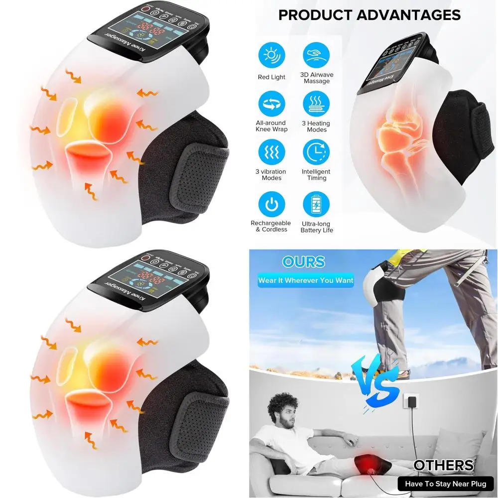 

Portable 4-Function Knee Massager: Deep Heat, Red Light Therapy, Vibration, 3D Massage, Cordless, LED Display, Joint Pain Relief