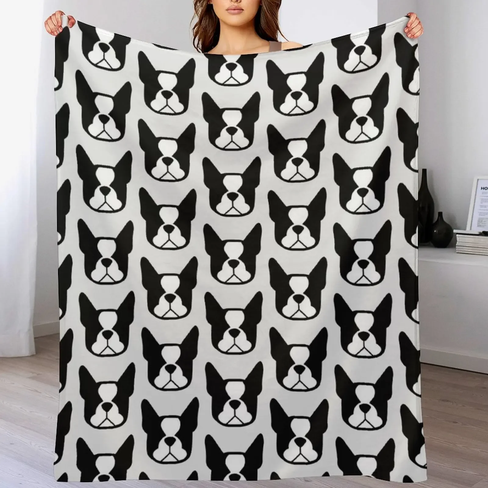 

Boston Terrier face in black and white - bold Boston silhouette - copyright Smooshface United - Boston Terrier gif Throw Blanket