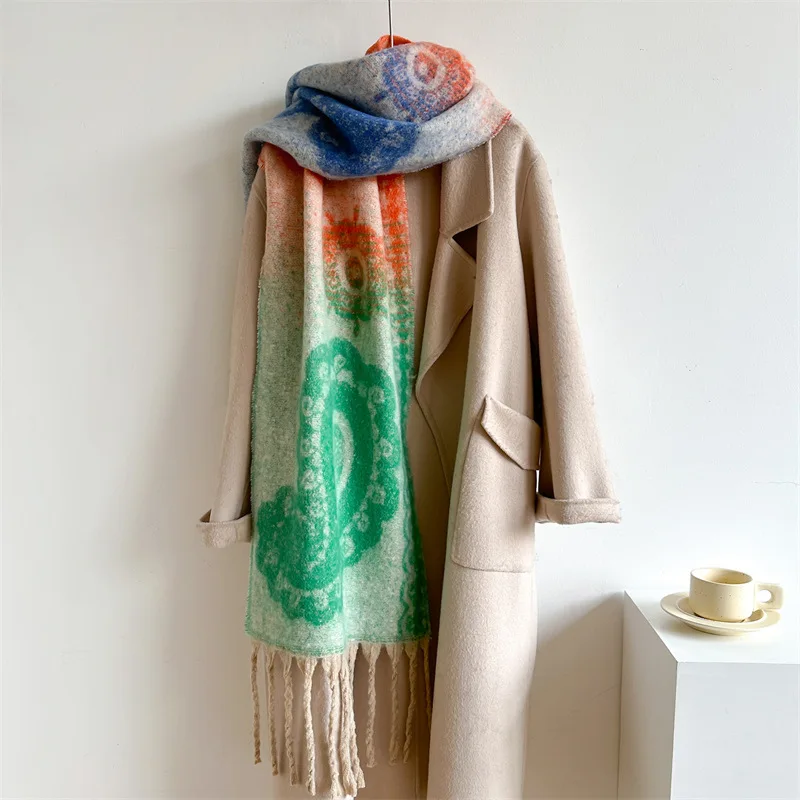 Men Women Scarves Autumn Winter Thickened Warm Scarf Vintage Paisley Tassel Shawl Imitation Cashmere Fashion Tassel Neckerchief