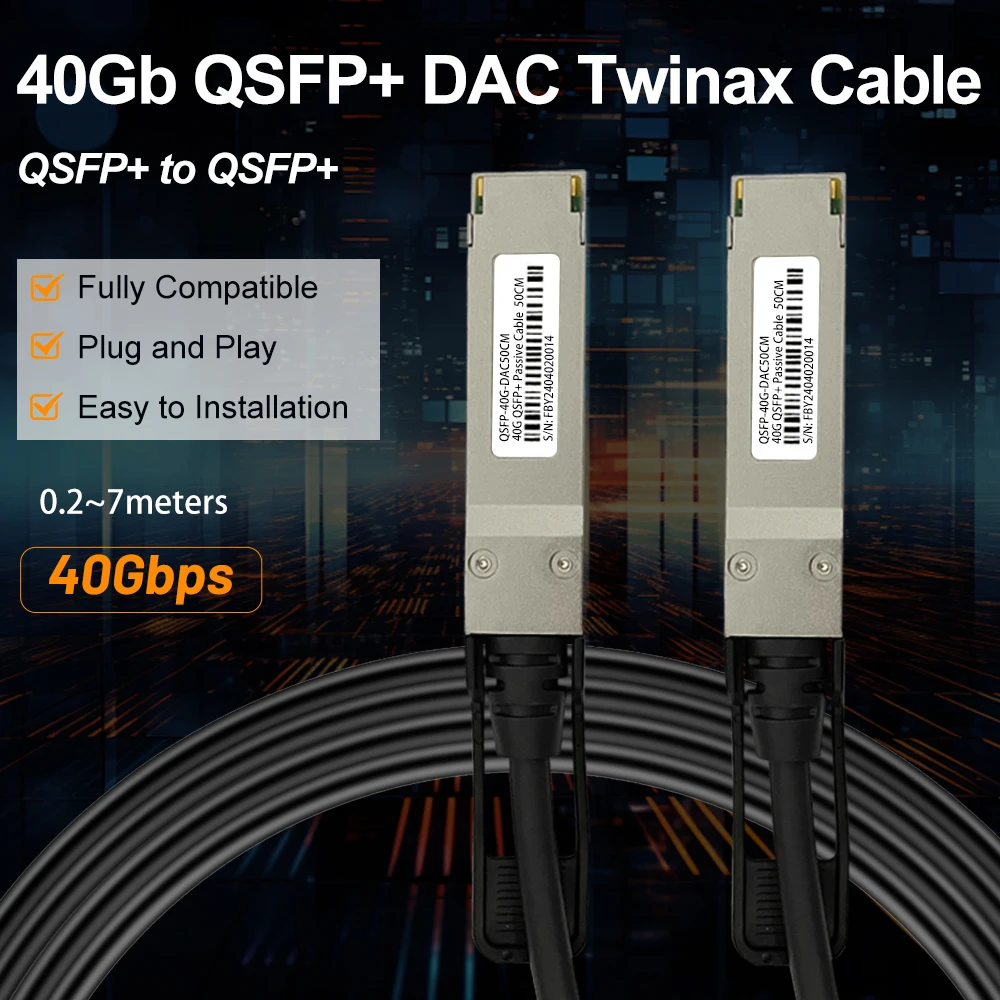 40Gb DAC Cable QSFP to QSFP 0.5m,1m,2m,3m,5m,7m Passive Direct Attach Copper Cable For Huwwei,Mikrotik,Mellanox...Network Card/S