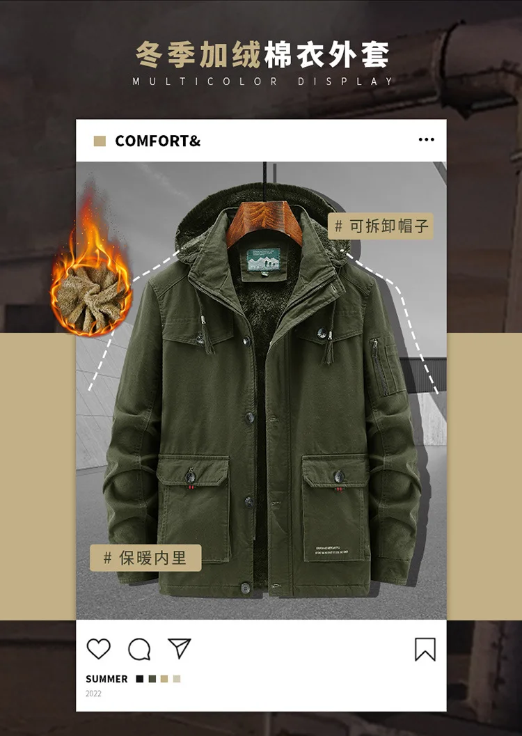 Winter Cotton-padded Men's Tooling Jacket Medium And Long Men's Large-size Coat Warm And Thicker