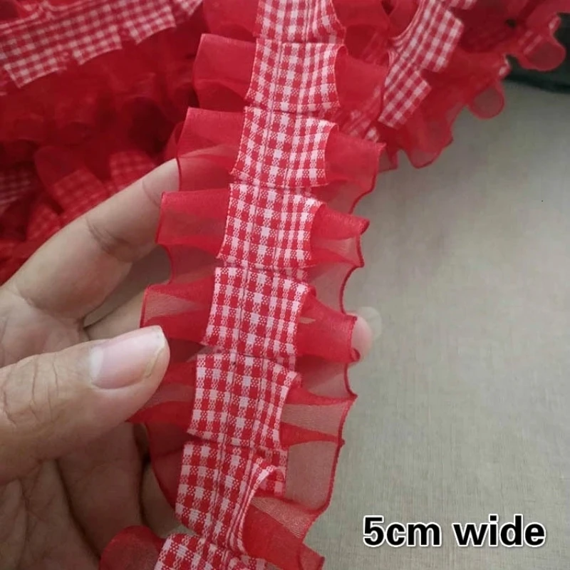 Fine Organza Gingham Ribbon Crumpled Red Lace DIY Lady Doll Clothes Collar Cuffs Hemming Pet Toy Puffy Skirt Accessories