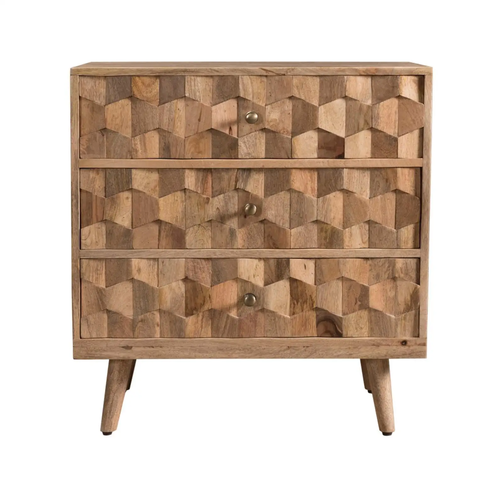 

Handcrafted Mid-Century Wood Chest - 3 Drawer Storage with 3D Tile