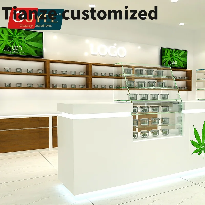 Customized-Custom Wood Shelf Dispensary Display Smoke Shop Display Cases Cabinet Cigar Humidor Store