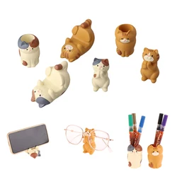Japan Style Glasses Mobile Phone Holder Stationery Desktop Cat Decoration Collectible Home Decor Resin Craft Ornaments