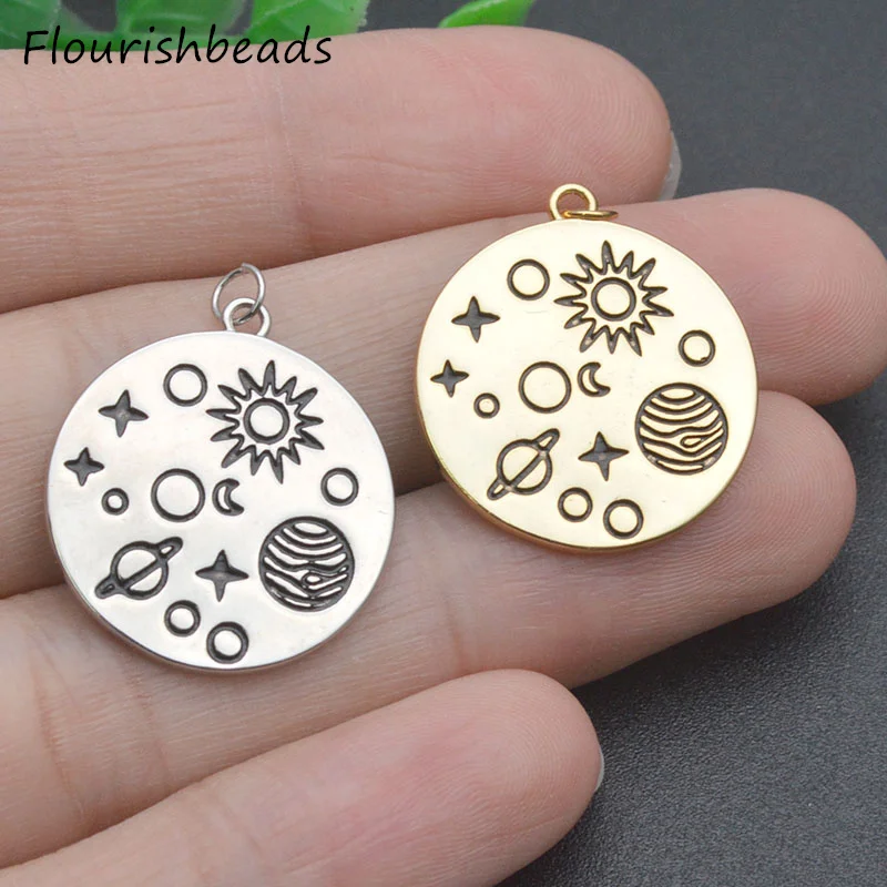 Charms for Jewelry Making Nickel Free Gold Plated Copper Black Enamel Round Charms for DIY Women Necklace