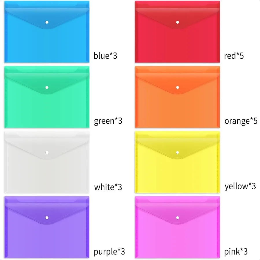 28 ชิ้นพลาสติกซองโฟลเดอร์พลาสติกสําหรับเอกสารโพลีโฟลเดอร์ที่มี Snap ปิด 8 สี A4 ขนาด Letter ขนาดสําหรับโรงเรียน an