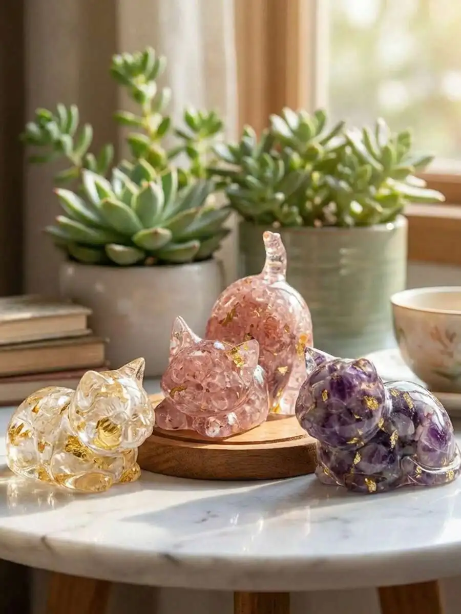 Cute Resin Cat Figurine - Adorable Reclining Kitten Ornament, Whimsical Desktop Decor For Home, Office & Living Room