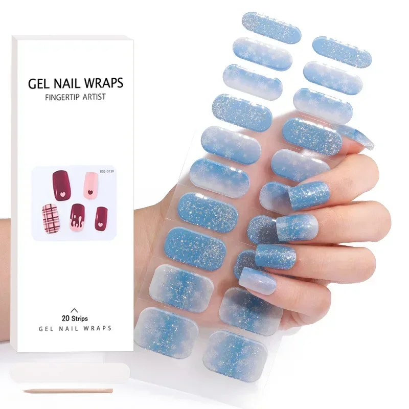 2024 Kerst Ontwerp Semi-Cured Uv Gel Nagel Stickers Volledige Zelfklevende Waterdichte Langdurige Gel Nail Wraps Franse Manicure