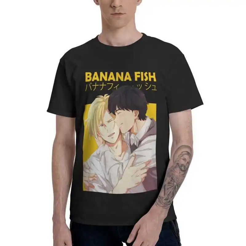 Camiseta de algodón de Manga corta para hombre, camisa con estampado de pez plátano, Ash, Lynx, Eiji, Okumura, estilo japonés, ideal para regalo