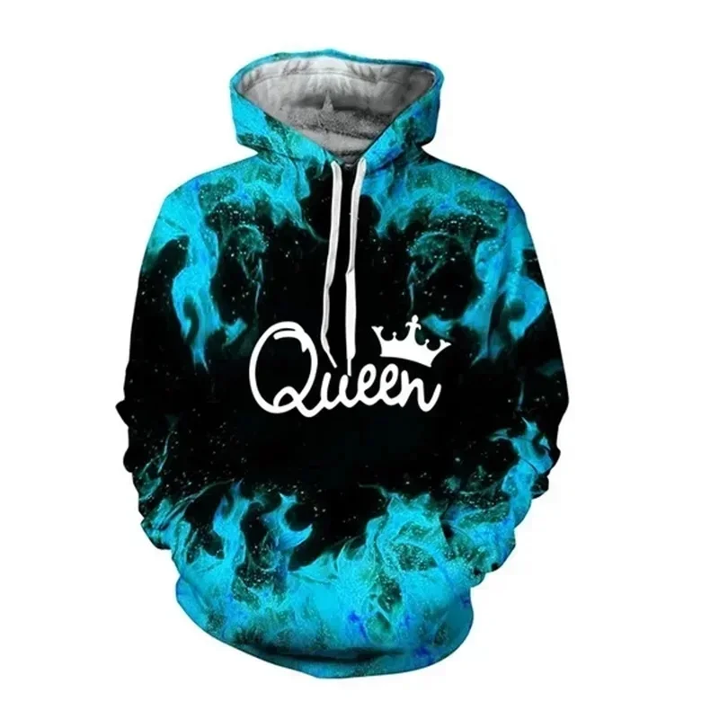3D Print Trendy Matching Couple King And Queen Hoodies His And Her Hooded Pullover Sweatshirt Causal Oversized Hoodies For Men