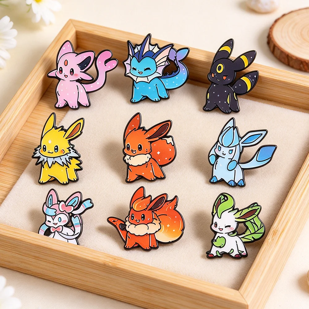 9Pcs Cute Eevee Evolution Family Enamel Pins Cartoon Fox Creature Brooch Lapel Badge Backpack Decor Collectible Gift for Fans