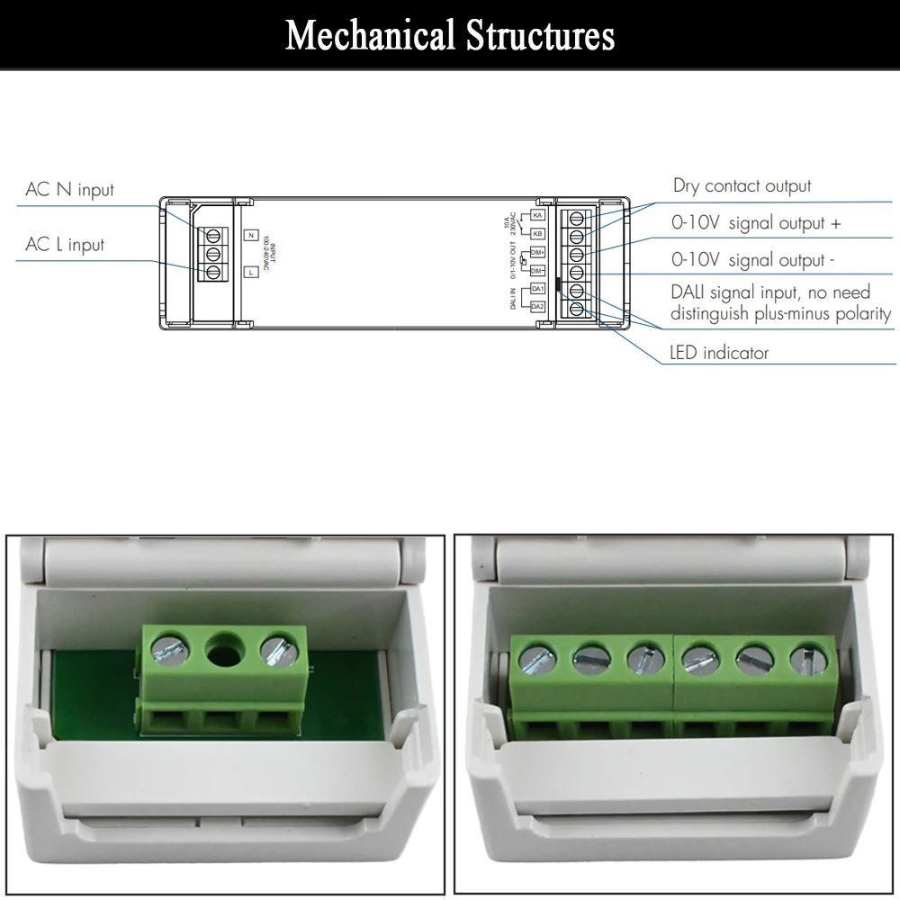 DALI 0/1-10V LED Dimmer 1 CH 0-10V 1-10V Output Compliant DALI Device Type 5 Dimmable LED Drivers for Single color LED Strip