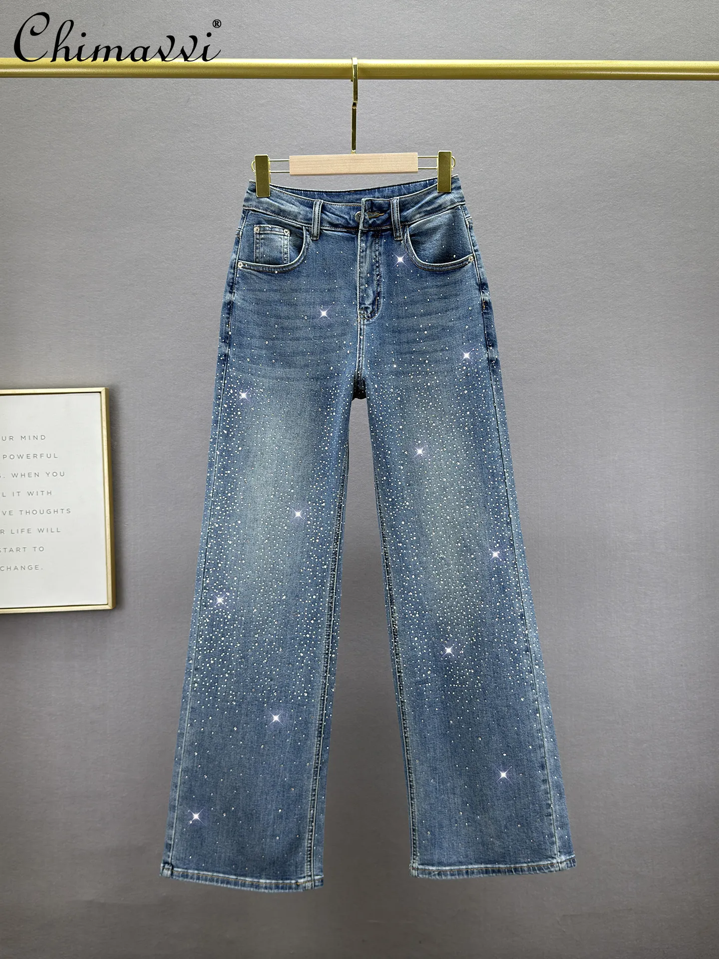 

Джинсы Gypsophila Hot Diamond с прямыми штанинами для женщин, весна 2026, новая модная коллекция, с высокой талией, утягивающие, европейские, длинные брюки-клеш