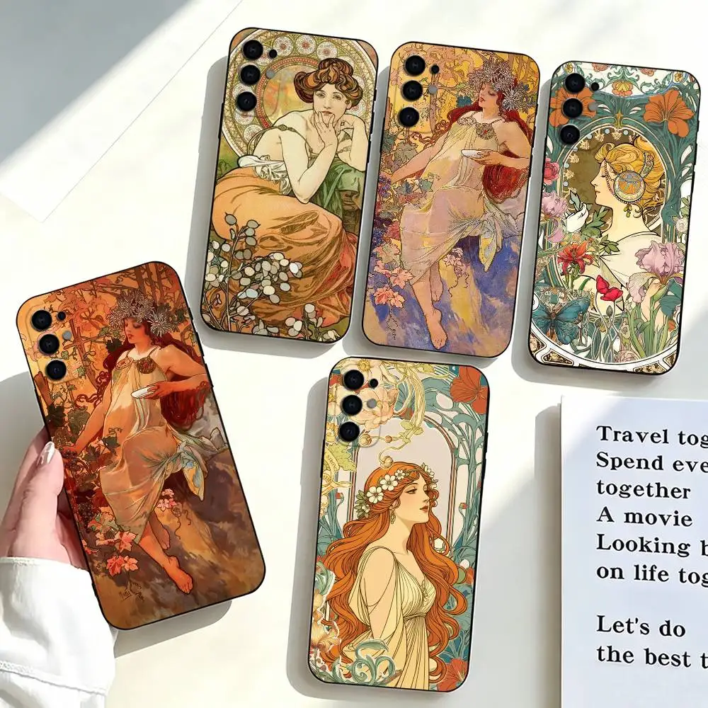 A-Alfons M-Mucha Primavera   Phone Case For Samsung S25,S24,S21,S22,S23,S30,Ultra,S20,Plus,Fe,Lite,Note,10,Black Cover