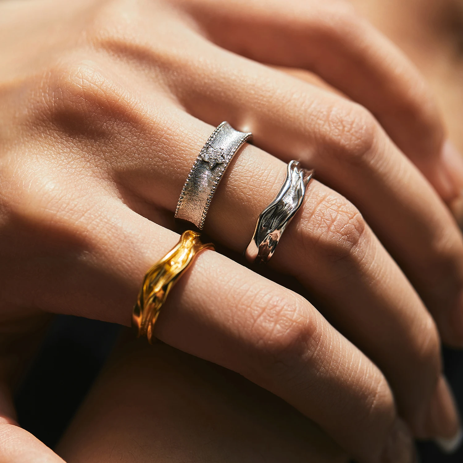 MODIAN 925 Sterling Silver Luxury Geometric Texture Scrub Irregular Finger Ring Trendy Punk Party Jewelry For Women Gifts