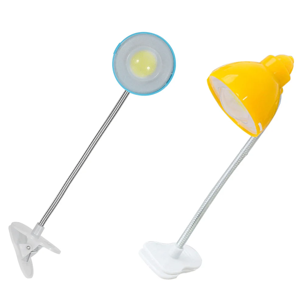 2Pcs Book Light Creative Clip Desk LED Eye Caring Reading Lamp Mini Flexible Neck Foldable Table Light 3W Blue 3W Yellow