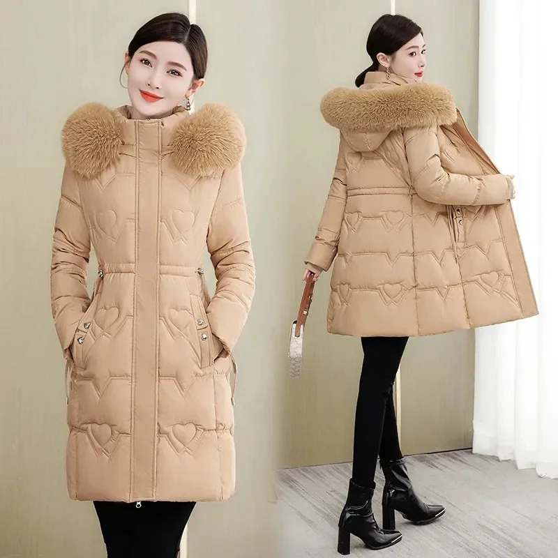 2024 New Winter Jacket Women Parka Fur Collar Hooded Thick Warm Long Female Coat Casual Outwear Down Cotton Jacket Parkas