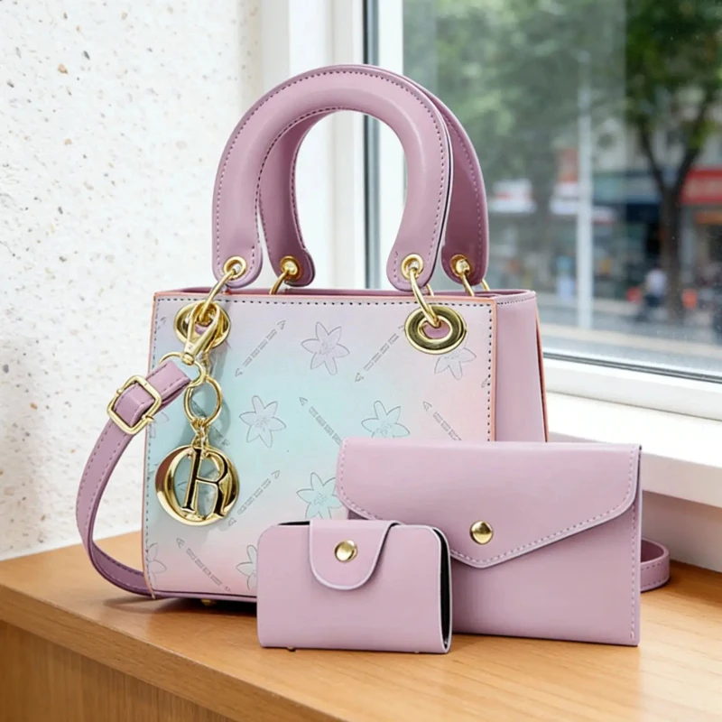 Gradient Printed Crossbody Shoulder Bag Set, Cute Fashionable Small Bags, Adjustable Strap, Multifunctional Casual Purse view 5