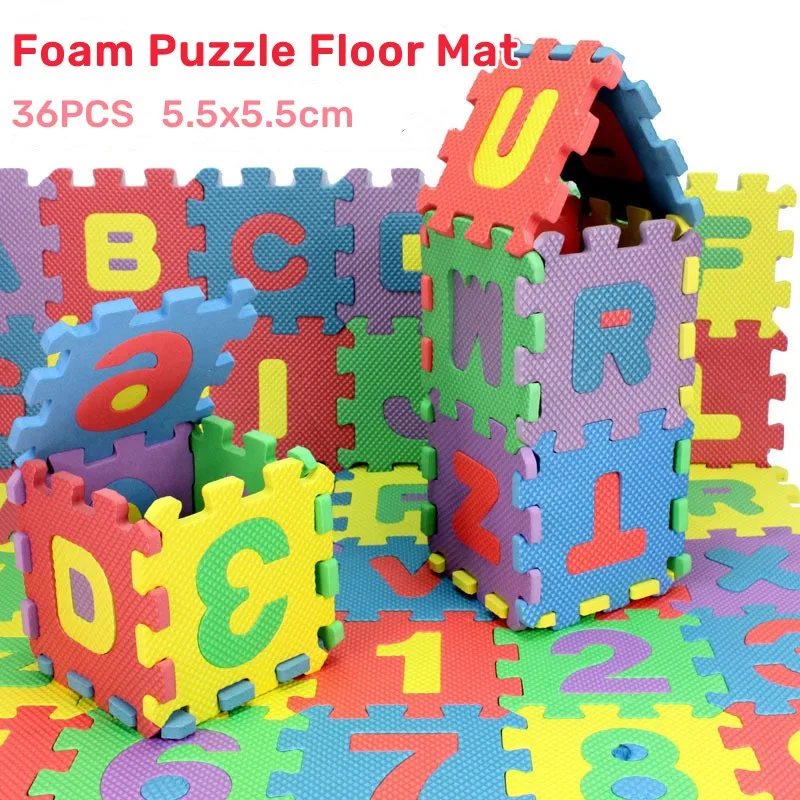 36Pcs/set 5.5x5.5cm Number Letter Pattern Baby Play Mat Puzzle Toys For Kids Children EVA Foam Yoga Crawling Mats Floor Tapete