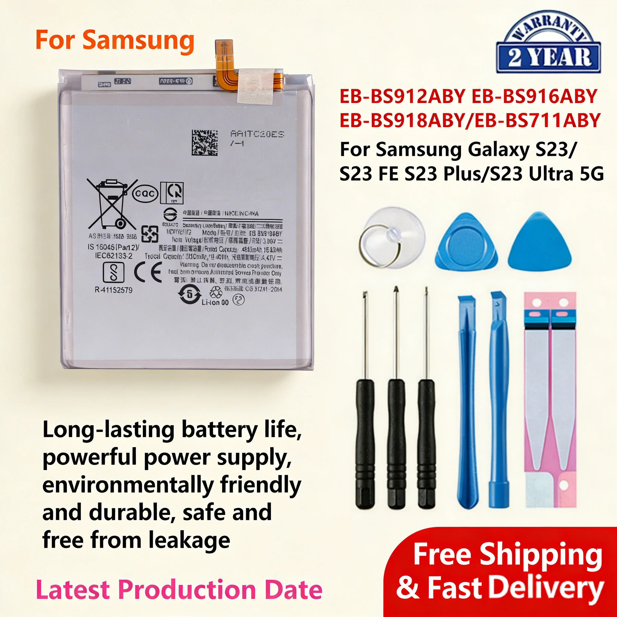 

EB-BS912ABY EB-BS711ABY Battery for Samsung Galaxy S23 S23+ Plus S23 Ultra 5G S23 FE Replacement Phone Bateria SM-S911 SM-S711