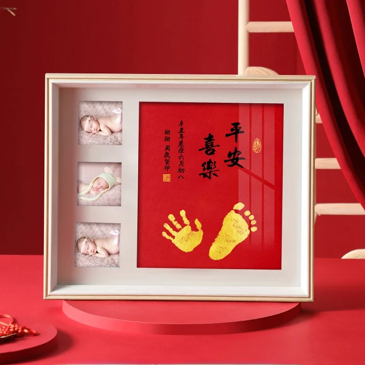 Wooden Photo Frame Hand And Footprint Record Tabletop Display Newborn Baby Rectangular DIY Frame Chinese Style Home Decor