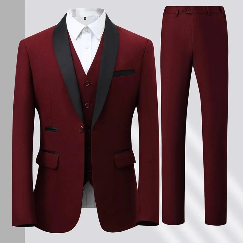 

MQXQ46 High quality men's suit 3 piece wedding elegant blazer set