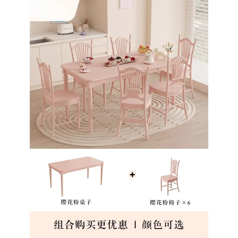 Balcony  Modern tea table Cream style Solid wood pink tea table Guest restaurant Combination dining table  furniture