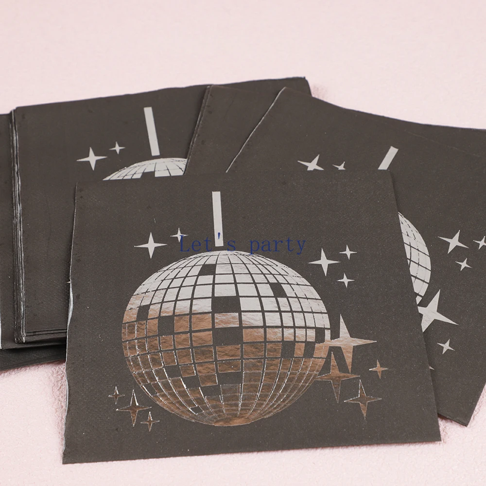 25Pcs/bag Disco Ball Disposable Napkins Tissues Towel for 70s Music Disco Theme Birthday Bachelorette Wedding Party Decoration