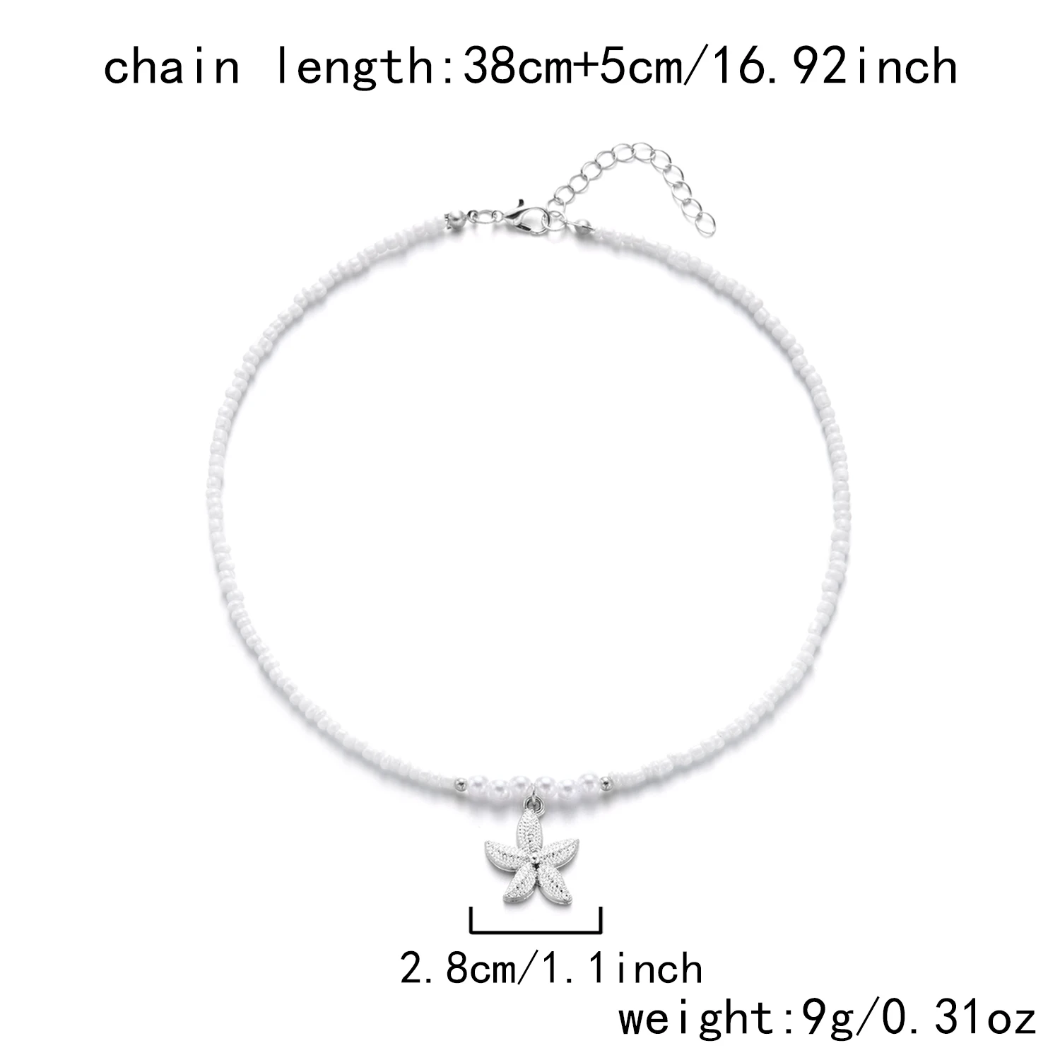 Boho Sommer Strand Weiße Perlenkette für Frauen Minimalistischer Silberfarbener Seestern-Anhänger Choker Perfektes Urlaubsschmuck-Geschenk – Detail 10