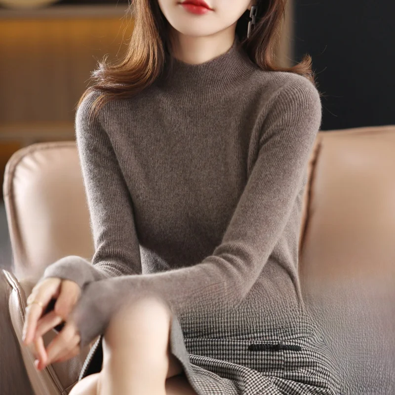 

Мягкий и удобный женский вязаный свитер Camere Base irt f с высоким воротником, осень-зима, длинный свек Crew Ne