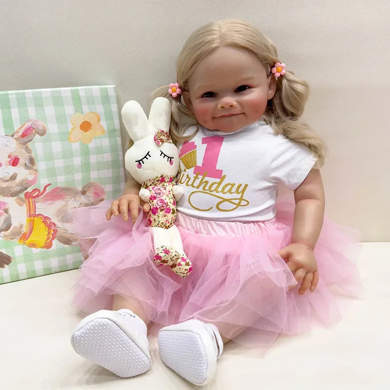 60cm Raya Reborn Toddler Girl Rooted Blond Hair High Quality Hand Painted Doll Soft Cloth Body 3D Skin