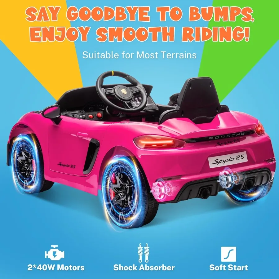 Licensed Ride On Car for Toddlers, 12v Kids Electric Car with Parent Remote Control, Electric Power Vehicle w/Trailer Wheels, So