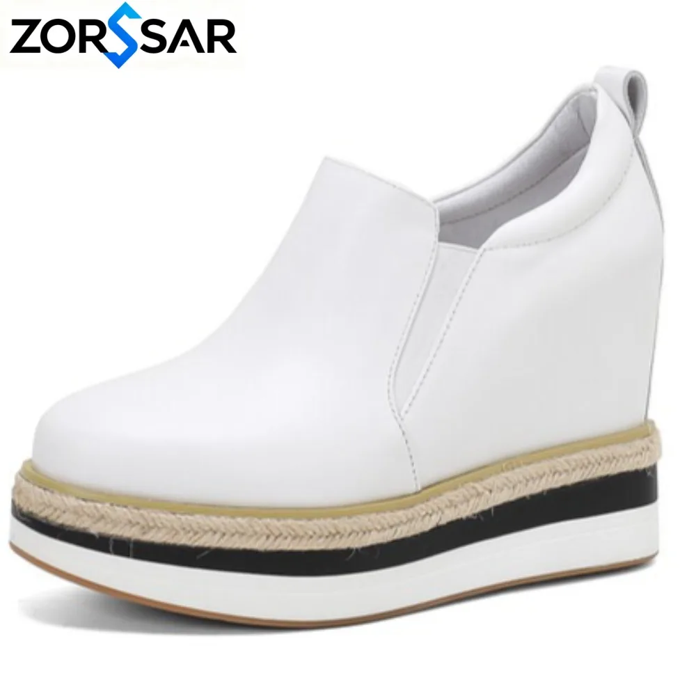2027 New Arrival Spring Summer Genuine Leather Shoes Women Fashion Sneakers Height Increasing 8cm White Shoes Thick Sole