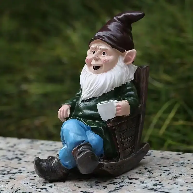 Creative Resin Dwarf Ornament Rocking Chair Cafe Theme Figurine Garden Lawn Home Decor Birthday Party Gift Craft Statue