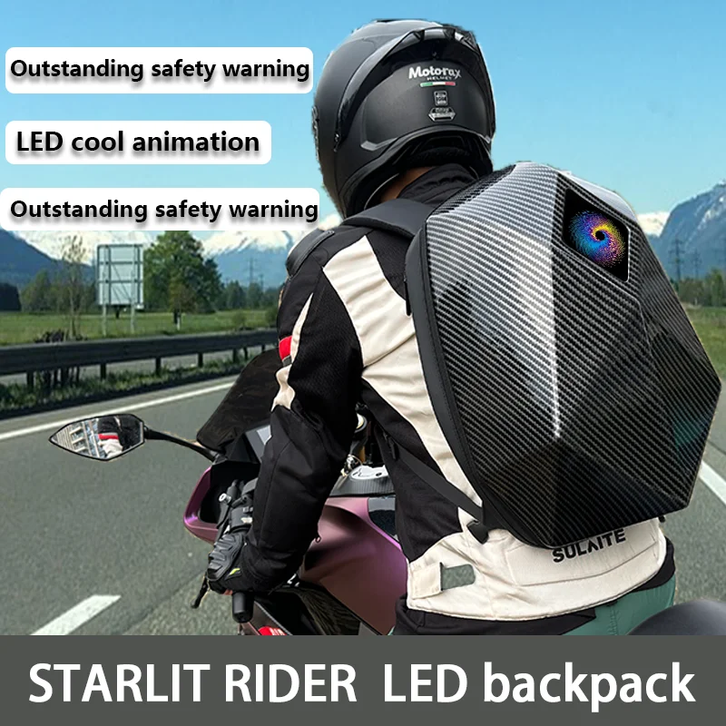 Mochila LED para motocicleta Starry Rider Series, mochila de carcasa dura impermeable con Bluetooth para motociclismo, bricolaje