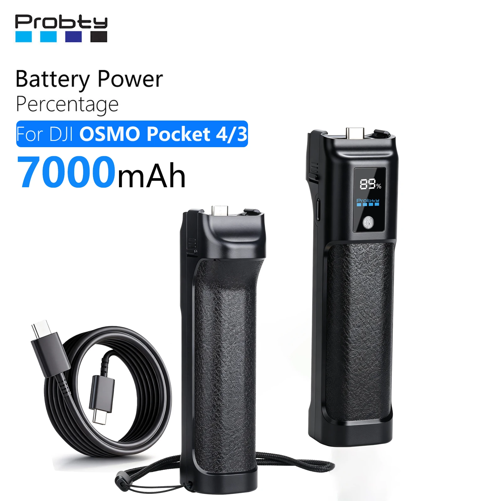Probty For DJI Osmo Pocket 3/Pocket 4 Battery Handle 7000mAh Portable Battery Handle Extended Power Support Mic Sync Freq