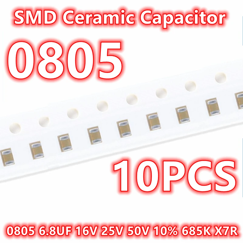 Condensador cerámico Original 0805, 6,8 UF, 16V, 25V, 50V, 10%, 685K, X7R, SMD, IC 2012, 10 piezas