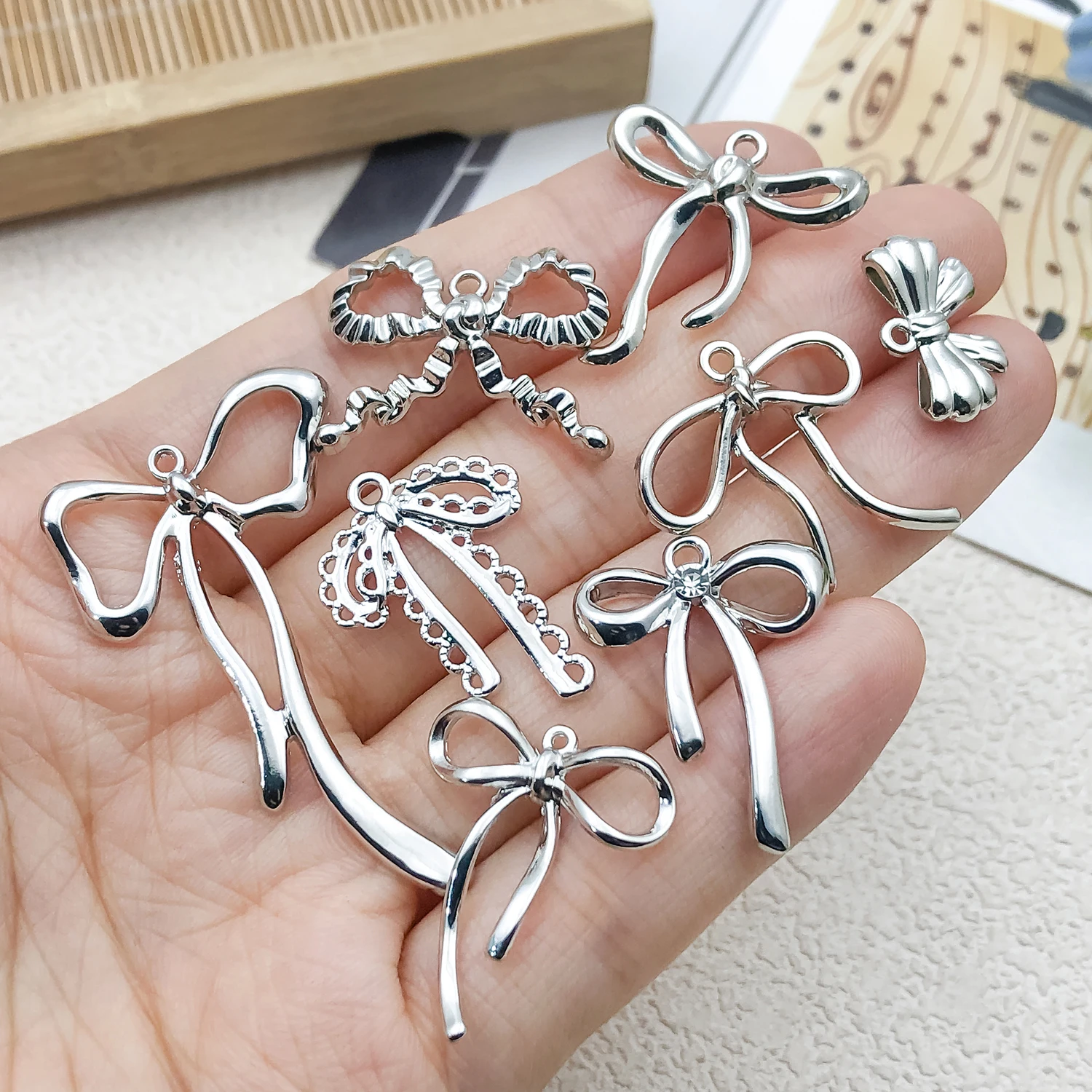 Pink Enameled Alloy Bow Charms, Sweet Dainty Pendants for DIY Necklace, Earrings & Keychain Jewelry.