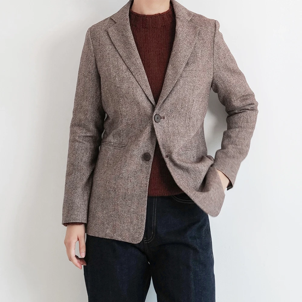 

Exquisite Woolen Suit Jaet without oulder Pads Straight Cut Commute Sle Bordeaux Red Linen Faionable Women's Coat